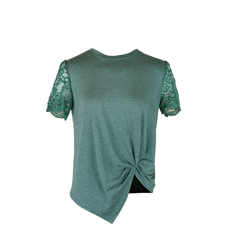 Short-Sleeve Round-Neck Solid Color Blouse