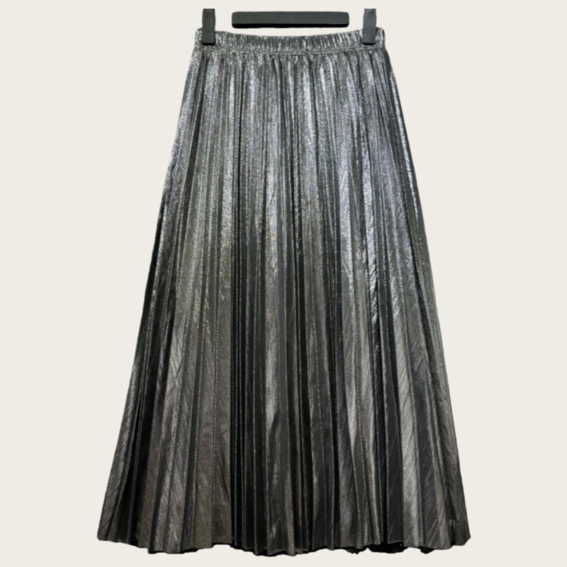 High Waist A-Line Pleated Midi Skirt