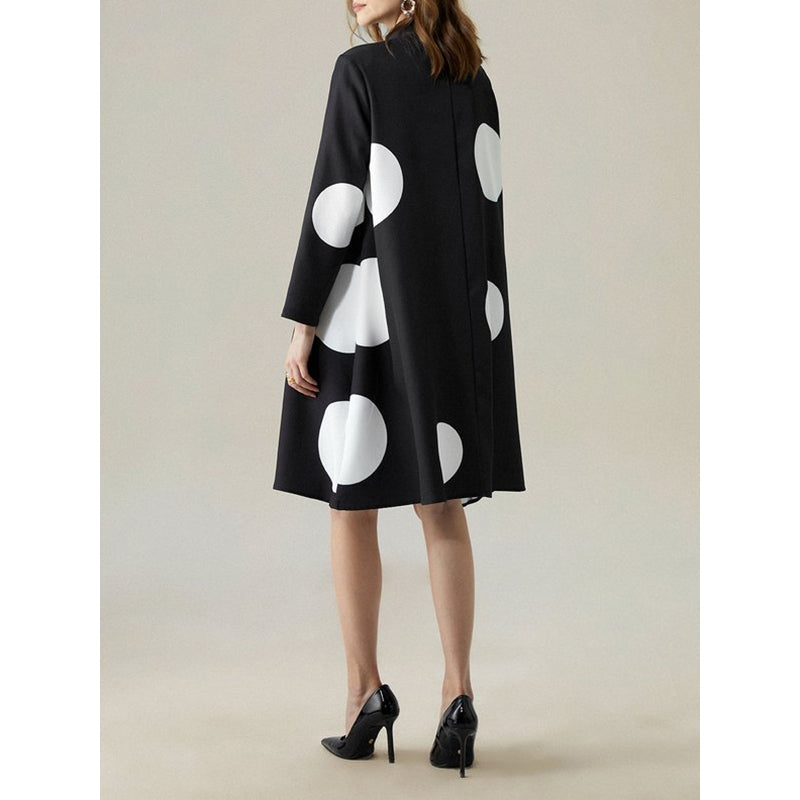 Long Sleeves Loose Asymmetric Buttoned Polka-Dot Tied Mock Neck Jackets&Coats Midi Dresses Outerwear