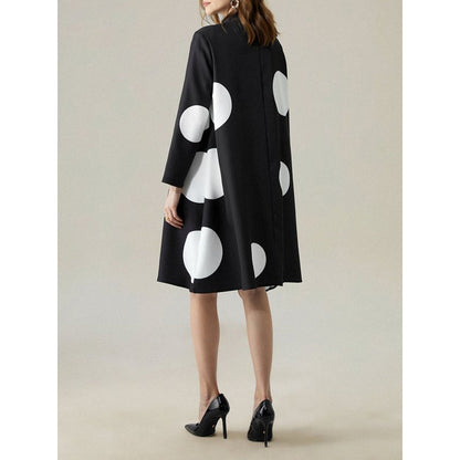 Long Sleeves Loose Asymmetric Buttoned Polka-Dot Tied Mock Neck Jackets&Coats Midi Dresses Outerwear