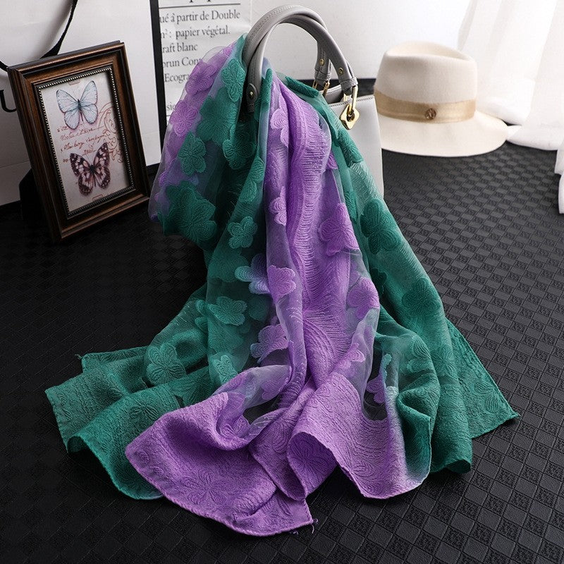Women's Long Gradient Shawl: Sun-Protective Silk Scarf  Fashion Warm Neck Warmer