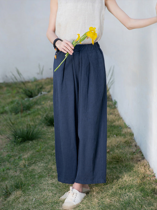 Loose Wide Leg Elasticity Solid Color Casual Pants Bottoms