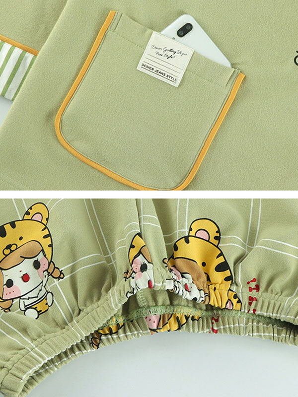 Comfortable Cartoon Printed Long Sleeve T-Shirt&Pants Pajama Set