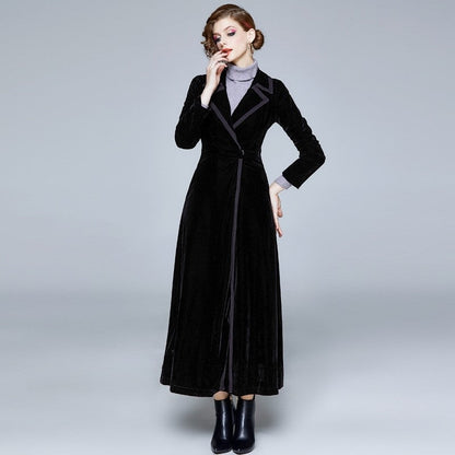 Long Velvet Coat In Solid Color