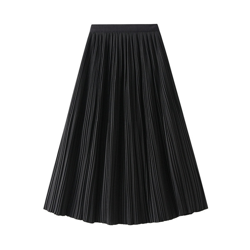 Solid Color Midi Pleated Skirt