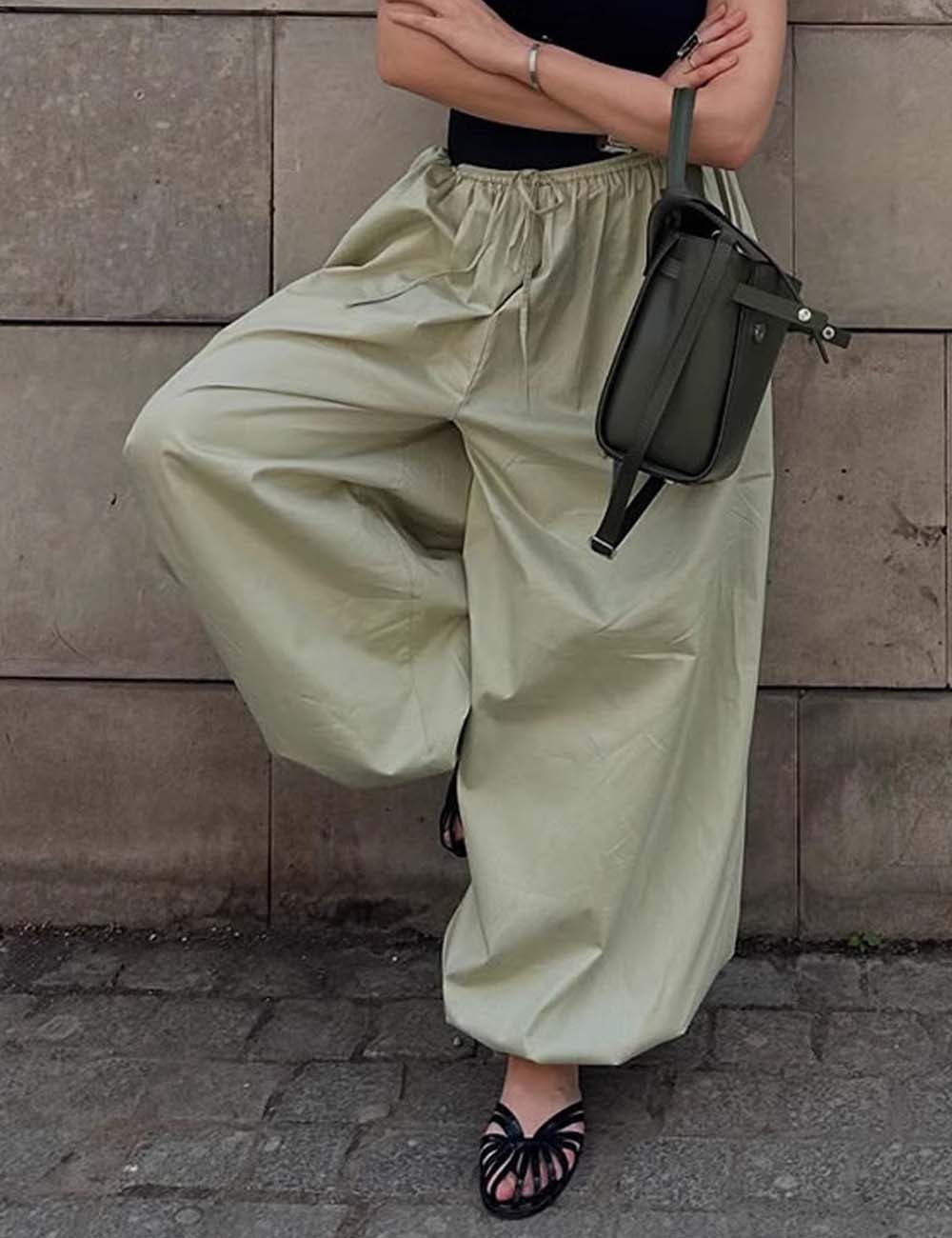 Simple Solid Color Elastic Waist Harem Pants