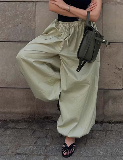 Simple Solid Color Elastic Waist Harem Pants