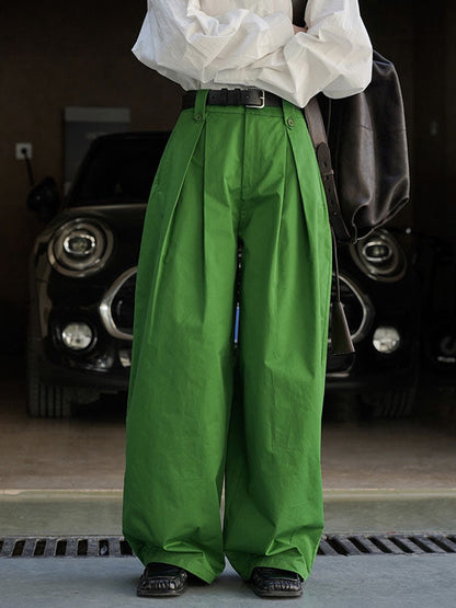High Waisted Loose Pleated Solid Color Casual Pants Bottoms Trousers