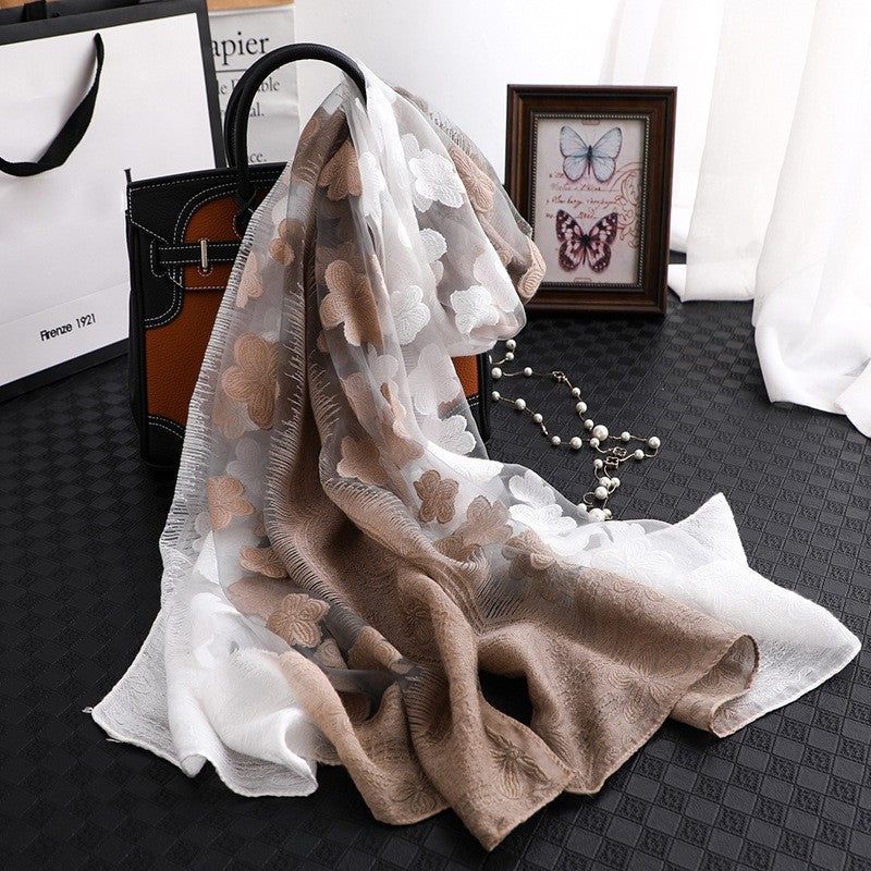 Women's Long Gradient Shawl: Sun-Protective Silk Scarf  Fashion Warm Neck Warmer