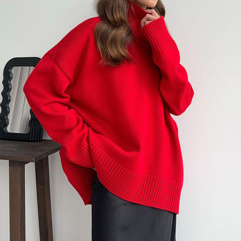 Winter High Neck Solid Color Knit Sweater