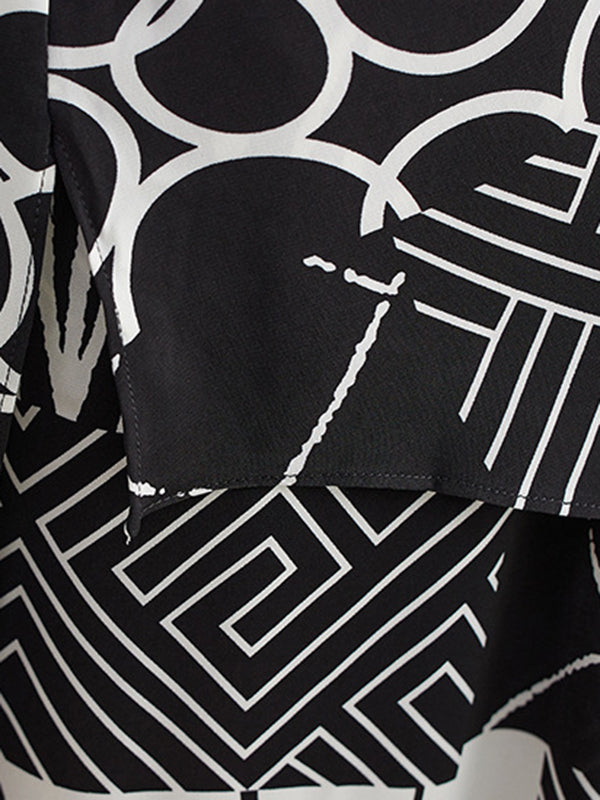 Oversize Short Sleeves Printed Lapel Pants Shirts Tops Two Pieces Set