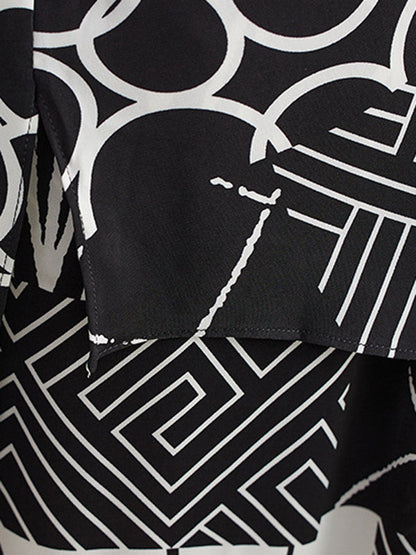 Oversize Short Sleeves Printed Lapel Pants Shirts Tops Two Pieces Set