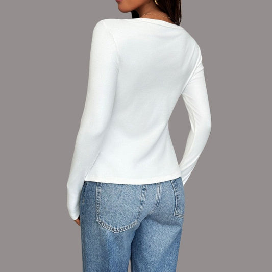 Long Sleeve U-Neck Polyester T-Shirt Jacket Solid Color