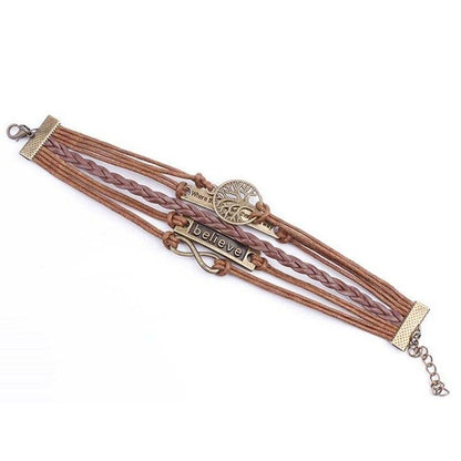 4 Pcs/Set Charm Leather Bracelet Tree Of Life Brown Rope Bracelet Women Men Yoga Bangles Jewelry Accessories Christmas Gift