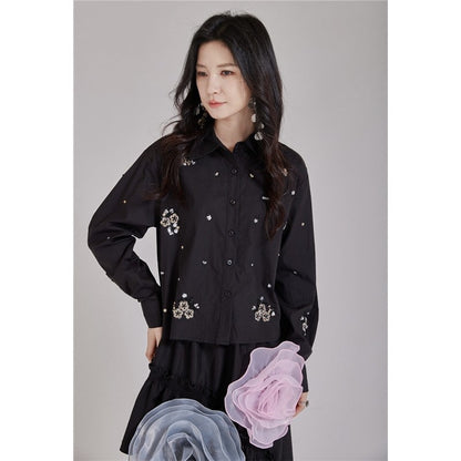 Beaded Frayed Short Shirt