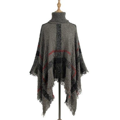 Sweater Women'S Mid-Length High Collar Fringe Cape Loose Large Size Knit