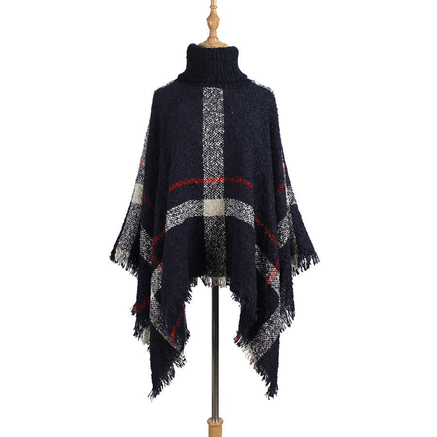 Sweater Women'S Mid-Length High Collar Fringe Cape Loose Large Size Knit