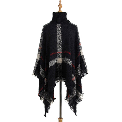Sweater Women'S Mid-Length High Collar Fringe Cape Loose Large Size Knit