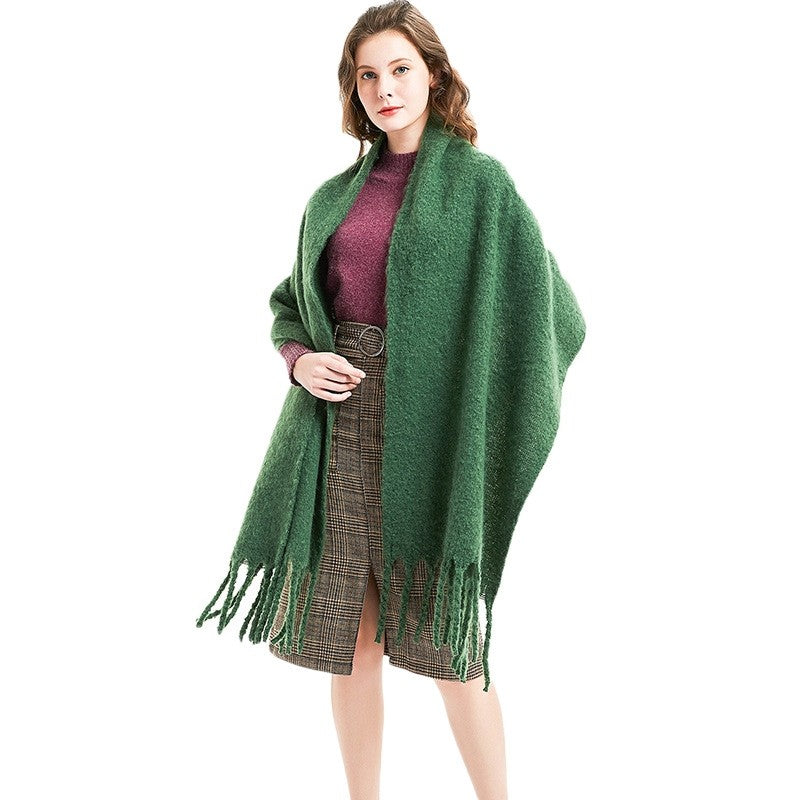 Winter Tassel Thickened Solid Color Scarf Shawl