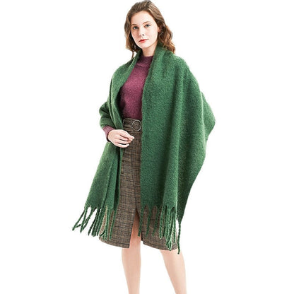 Winter Tassel Thickened Solid Color Scarf Shawl