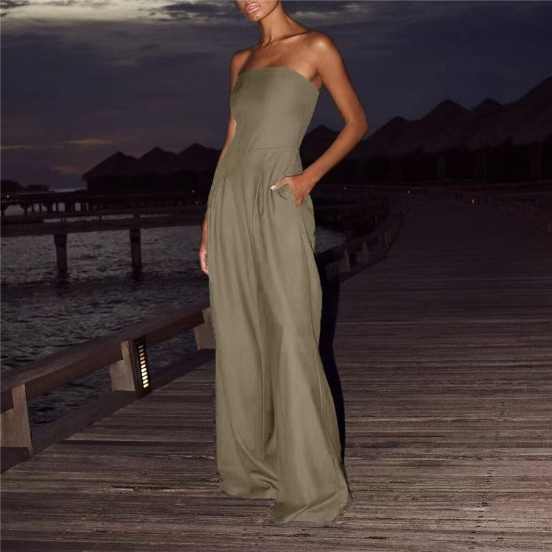 Solid Color Strapless Jumpsuit