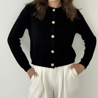 Elegant Knit Solid Color Button Down Cardigan