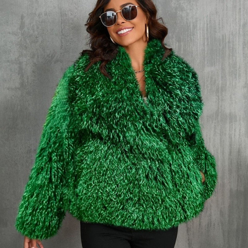 Faux Fur Coat Large Lapel Raglan Sleeve Winter Outerwear