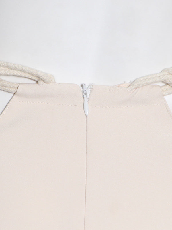 Stylish Weave Hollow Waisted Solid Color Wide Leg Pants