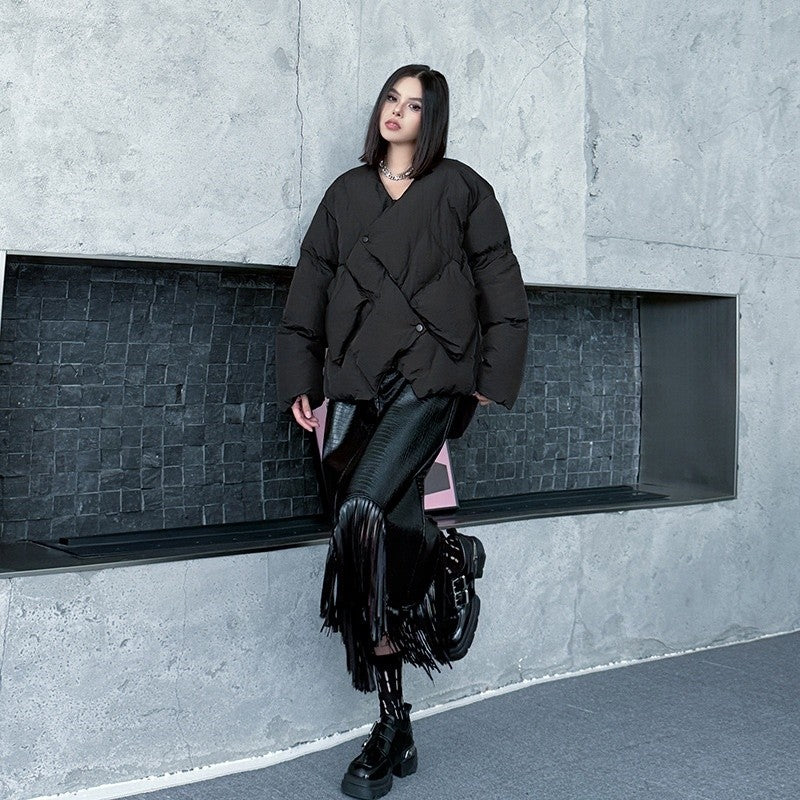 Asymmetrical V-Neck Cotton Jacket