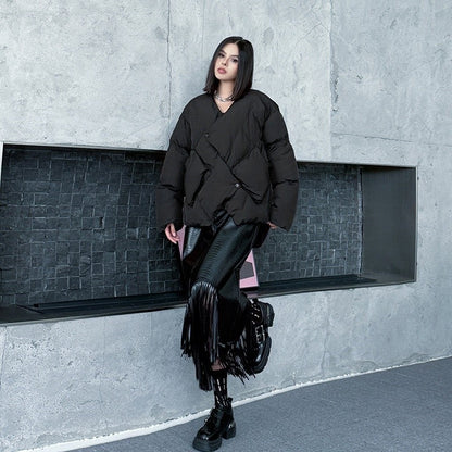 Asymmetrical V-Neck Cotton Jacket