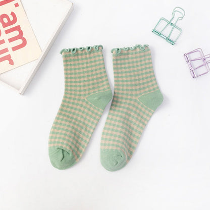 Rufia - Colorful Check Pattern Lace Socks