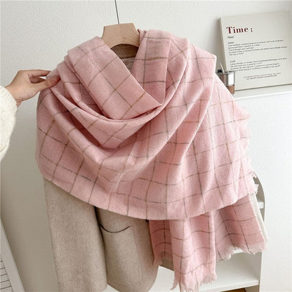 Plaid Fringe Warm Scarf