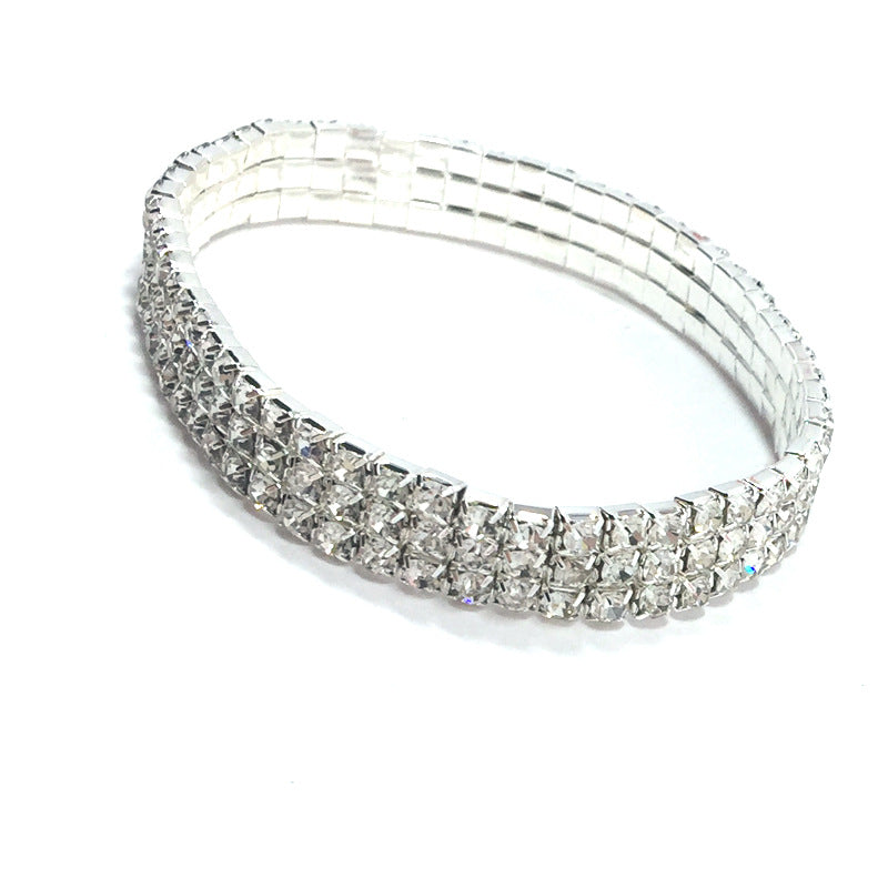 European and American Style Sparkling Crystal Anklet Bracelet Multilayer Optional Silver Gold