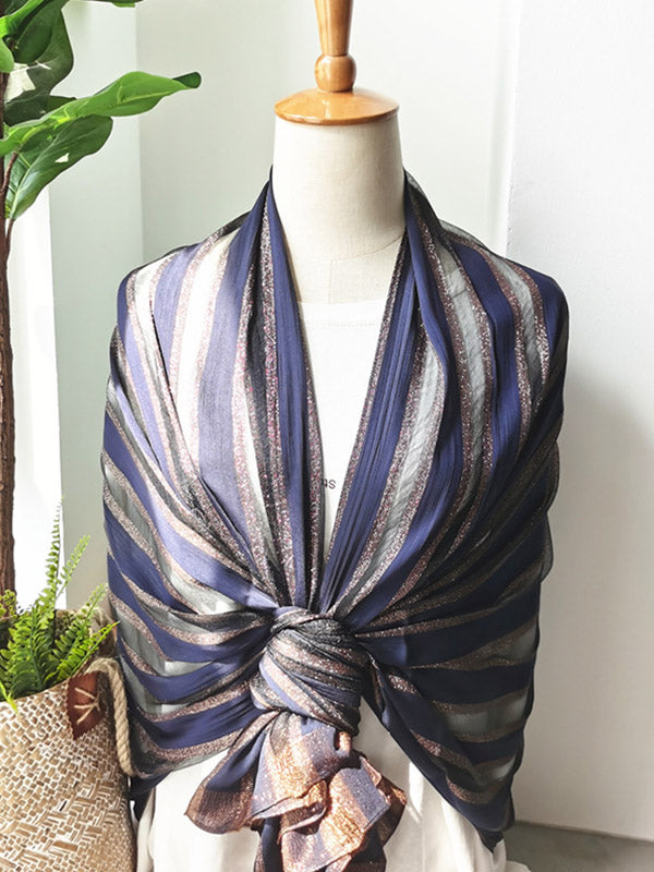 Contrast Colors Striped Light Maturity Silk Scarf&Shawl