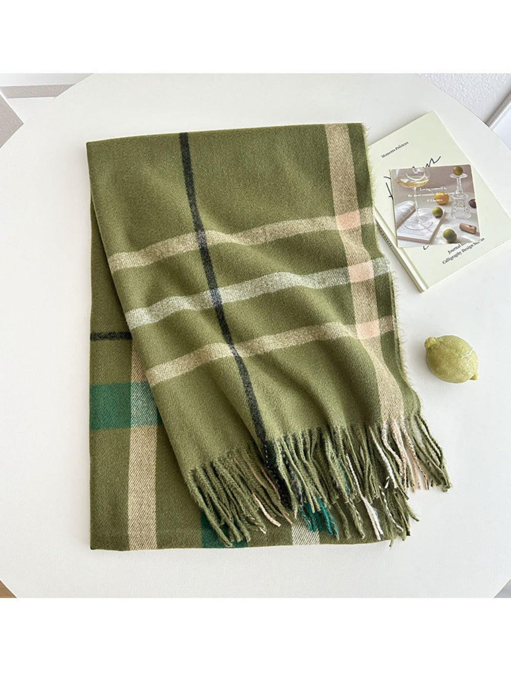Scarvii - Reversible Color-Block Plaid Scarf with Fringe