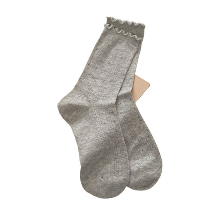 Rufia - Floral Lace-Trim Mid-Calf Socks - 4 Pretty Colors