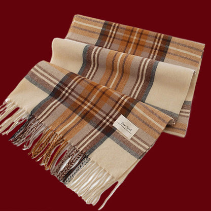 Retro Soft Wool Checkered Fringed Winter Scarf
