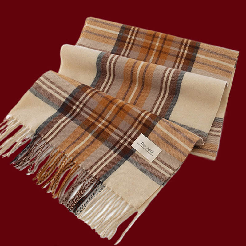 Retro Soft Wool Checkered Fringed Winter Scarf