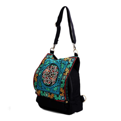 New Embroidery Versatile National Style Canvas Retro Travel Backpack Student Schoolbag Women'S Bag