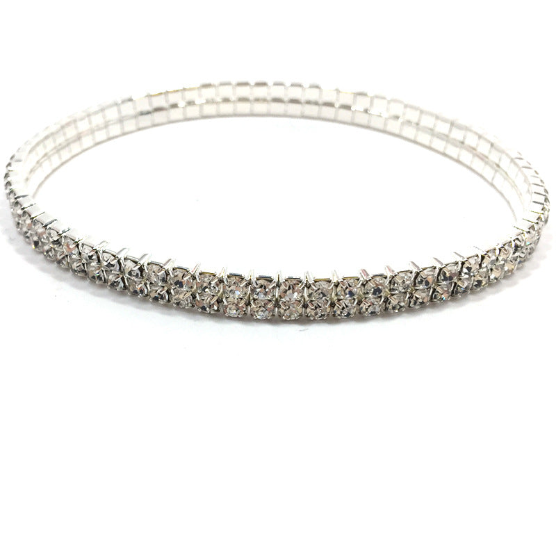 European and American Style Sparkling Crystal Anklet Bracelet Multilayer Optional Silver Gold
