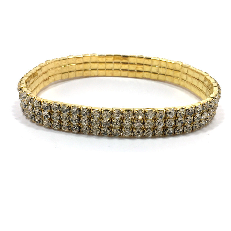European and American Style Sparkling Crystal Anklet Bracelet Multilayer Optional Silver Gold