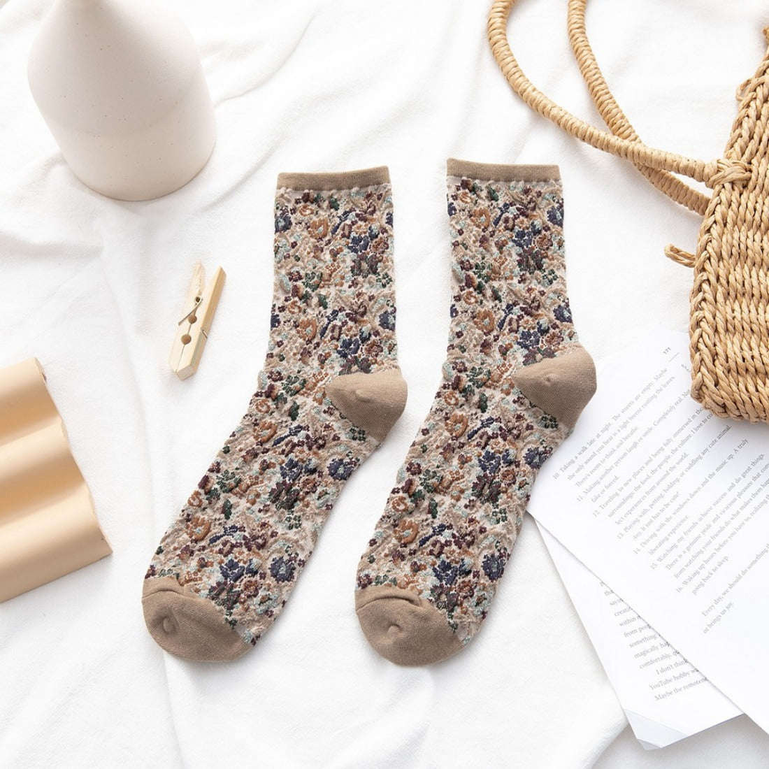 Rufia - 3D Floral Pattern Spring Autumn Mid-Calf Socks