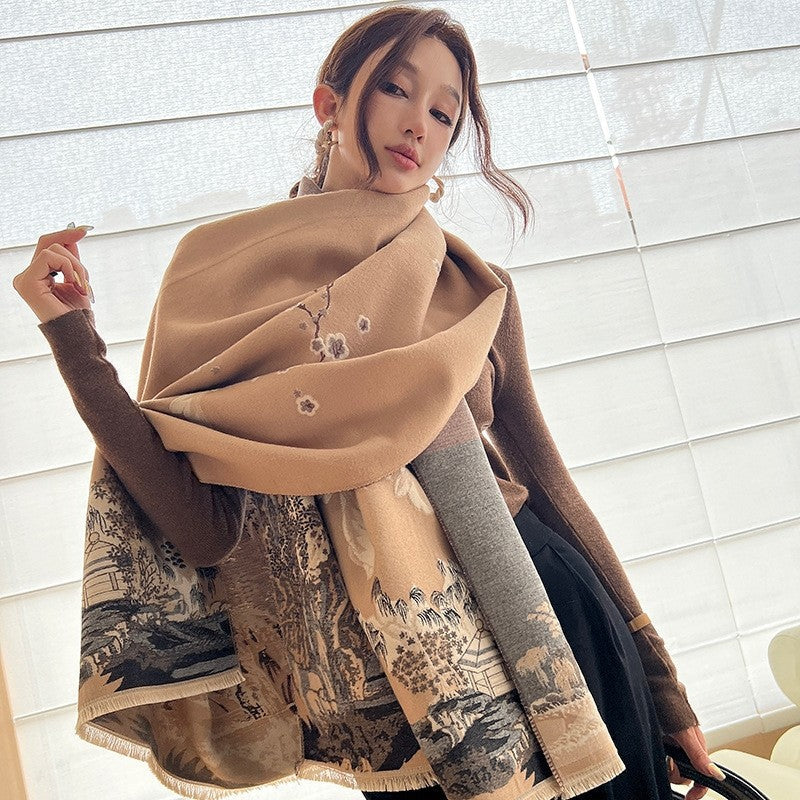 Fashionable Printed Imitation Cashmere Tassel Scarf