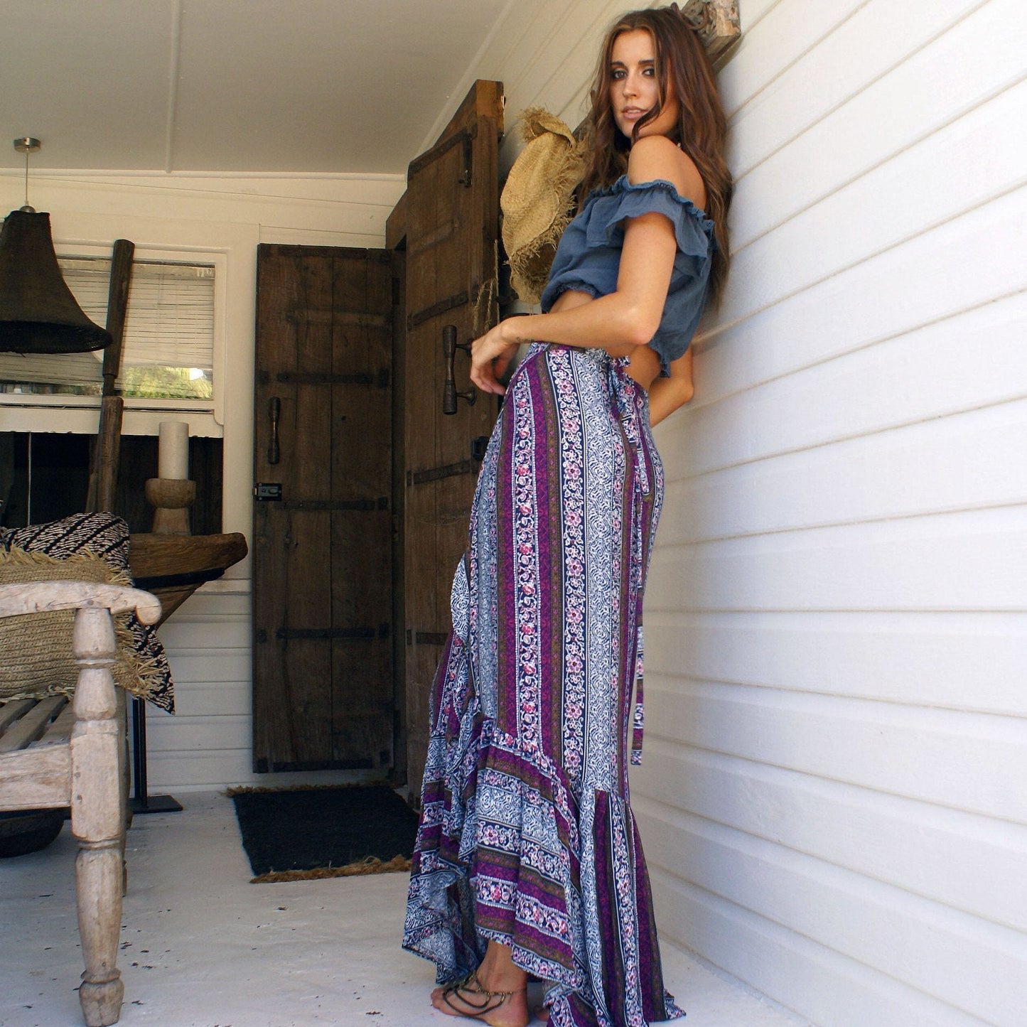 Bohemia High Waist Side Split Maxi Bust Skirt