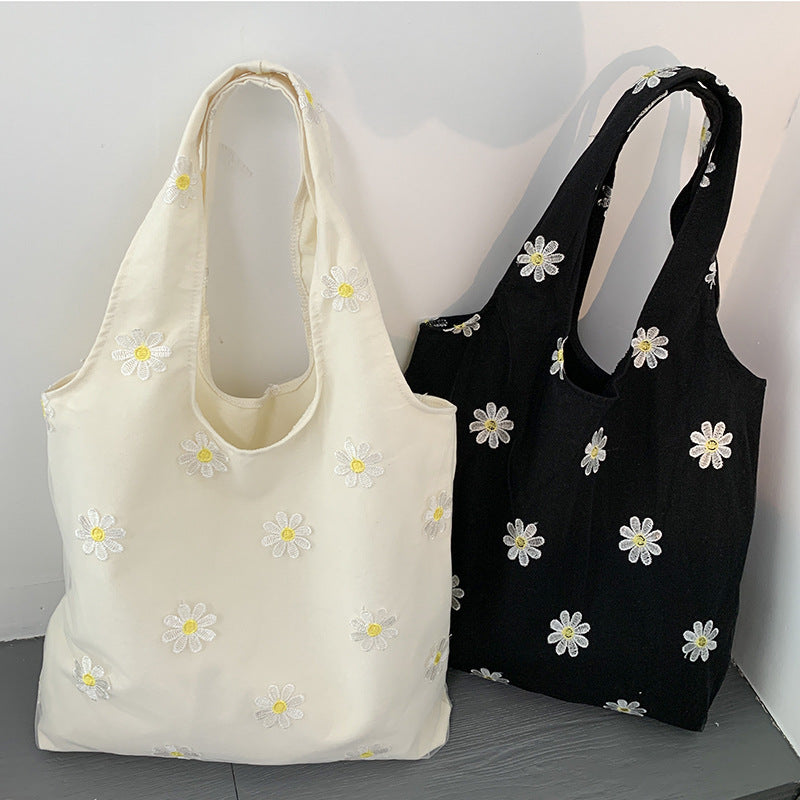 Daisy Flower Embroidered Canvas Bag