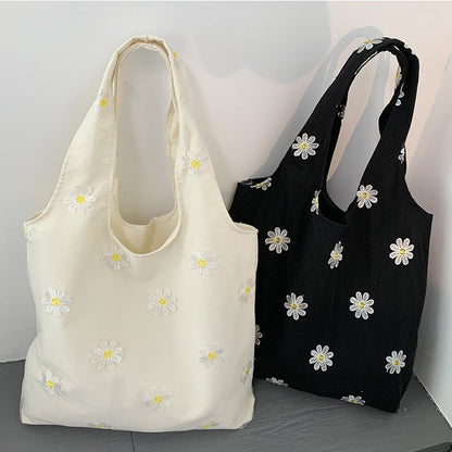 Daisy Flower Embroidered Canvas Bag