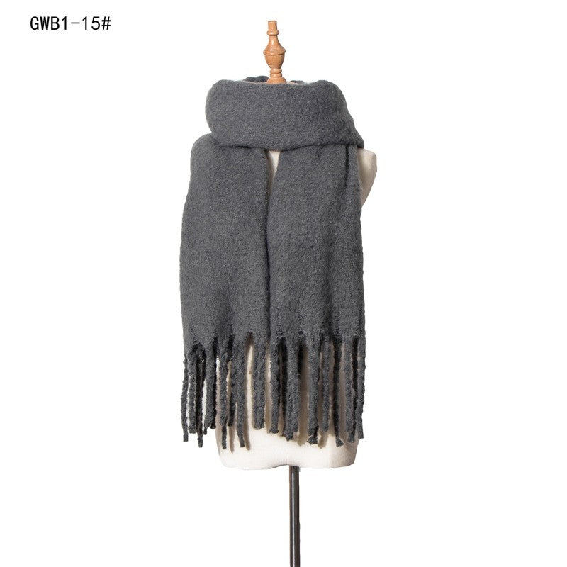 Winter Tassel Thickened Solid Color Scarf Shawl