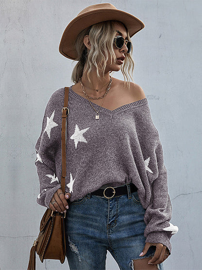 Casual Loose Patchwork V-Neck Sweater Top