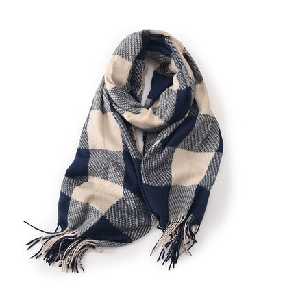 Color Block Plaid Fringe Scarf