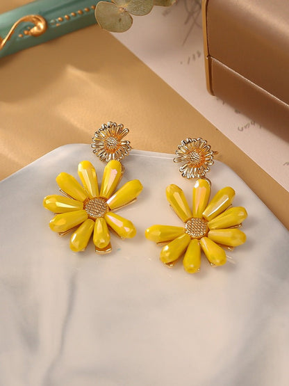 Earwish - Yellow Flower Crystal Bead Earrings